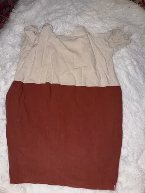 Two-Tone Beige and Rust Women’s Dress with Pockets Linen Blend thumbnail 3