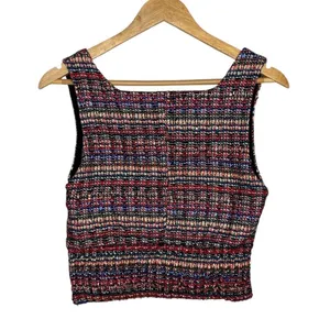 Zara Tweed Crop Tank Top Womens Medium Multicolor Plaid Button Front Square Neck thumbnail 4