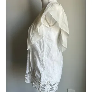 Vintage Miss Me Silk and Cotton White Floral Knit Blouse Top Boho Size Small thumbnail 3