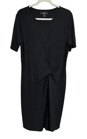Mossimo Womens Sz L Short Sleeve Black Twist Knot Waist Sheath Dress Below Knee thumbnail 1