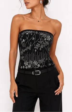 Faded Rose Black Beaded Sequin Tube Top M NWT Fairy Goth Y2K Party thumbnail 1