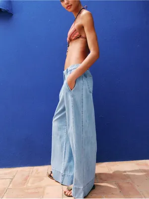 Zara Z1975 High Waisted Wide Leg Jeans With Darts 2 Blue Boho Baggy Minimal Chic thumbnail 3