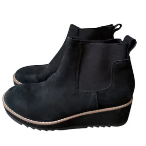 Eileen Fisher Black Nubuck Leather Wedge Chelsea Boots Lug Sole 5.5 NEW thumbnail 2