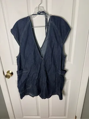 Free People Free Fall Denim Romper in Deep Blue S thumbnail 2