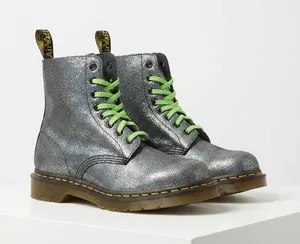 Dr. Martens Womens Combat Boots 7 Silver Leather Pascal Iridescent Crackle thumbnail 1