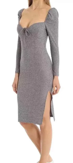 AVEC LES FILLES Ribbed Knit Knee Length Dress Gray‎ Small thumbnail 1