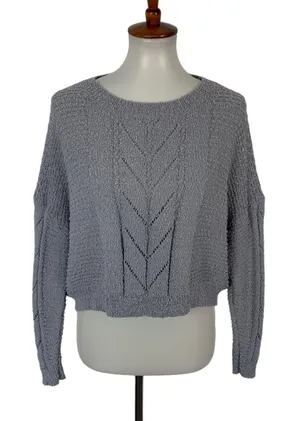 Altar'd State Sweater XS Gray Cropped Knit Pullover‎ Boho Cozy Trendy thumbnail 1