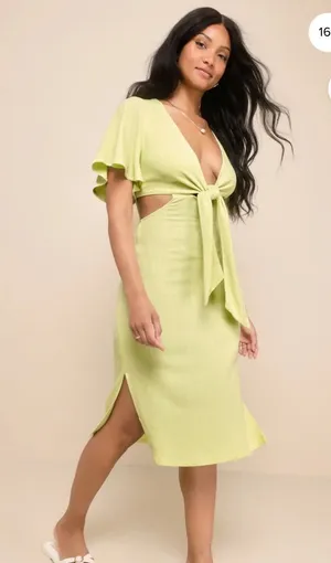 NWT Lulus summer journey Lime Green Tie-Front cutout Midi Dress small thumbnail 1