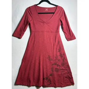 Horny Toad Toad&Co XS Red Floral Tencel Organic Cotton A-Line Dress 3/4 Sleeve thumbnail 2
