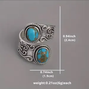 Vintage Wrap Ring Silver Plated Delicate Carving On The Surface Inlaid Turquoise thumbnail 6