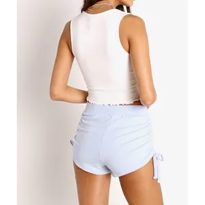 NIA The Brand Essential Hacci Tank White Ribbed Notched Crop‎ Top Large NWT thumbnail 4