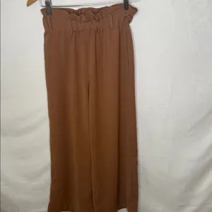 Anthropologie Elodie ruffle stretch high waist brown wide leg palazzo pants S thumbnail 2