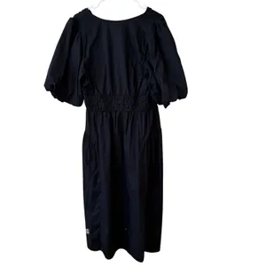 Old Navy‎ Black Cotton Poplin Puff Sleeve Smocked Empire Waist Midi Dress L Tall thumbnail 3