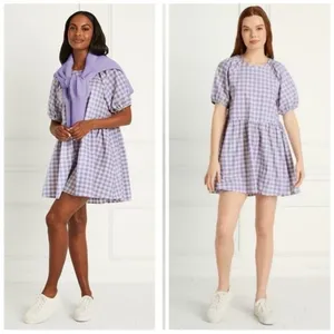 Hill House Tuckernuck Purple Gingham Print Adeline Babydoll Dress Swedish Dot thumbnail 2