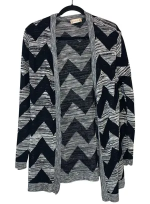 Altar'd State Chevron Cardigan Lg Black Gray Open Front Boho Lightweight Sweater thumbnail 1