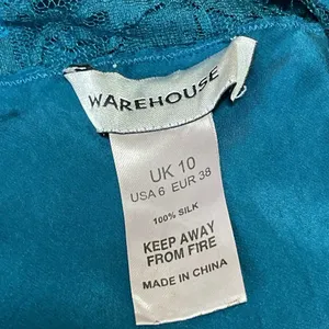 Warehouse Teal Blue Silk Satin Floral Lace Sleeveless Cami Camisole Tank Top 6 thumbnail 4