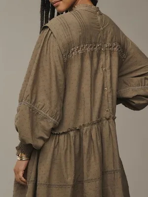 Pilcro by Anthropologie Long-Sleeve Mock-Neck Swing Mini Dress in Green Size XS thumbnail 3