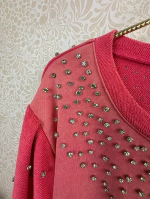 POL Pink Rhinestone Stud Accent Pocket Sweatshirt - Size - Medium thumbnail 6