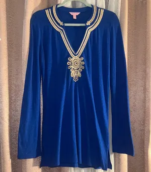 Lilly Pulitzer Size M Vibrant Blue Long Sleeve Tunic thumbnail 1