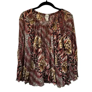 Mine USA Animal Floral Print Top Flare Sleeve Fairy Grunge Whimsigoth Size L thumbnail 2