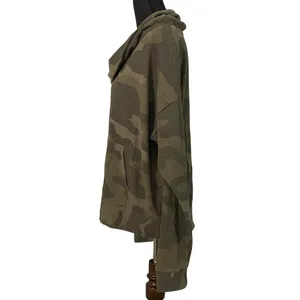 Natural Reflections Camo Waffle Knit Cowl Neck Hoodie Kangaroo Pocket L Military thumbnail 3