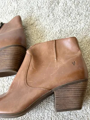 Frye Jennifer Ankle Booties Brown Leather Round Pointed Toe Western thumbnail 5