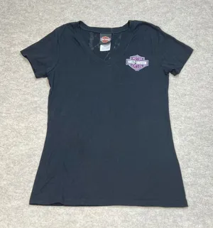 Harley-Davidson Twin‎ Citied V-Neck T-Shirt Black Lightning Womens M Semi Sheer thumbnail 1