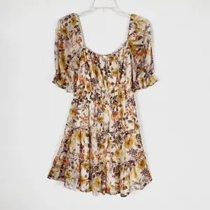 Trixxi White & Orange Floral Puff Sleeve Tiered Mini Dress thumbnail 3