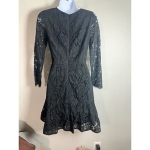 J.Crew Womens Black Floral Lace Long Sleeve Fit and Flare Dress Size 00 thumbnail 6