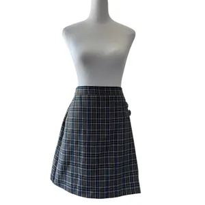 Vintage ‘90s Dennis Gray, Navy, Yellow & White Plaid Skort w/ Decorative Buckles thumbnail 2