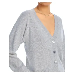 NWT Aqua Button Front Sweater Cashmere V-Neck Cardigan V10337 Light Gray XL thumbnail 3