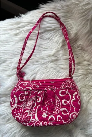Vera Bradley Quilted Crossbody Bag in Dark Pink and White Floral Print thumbnail 1