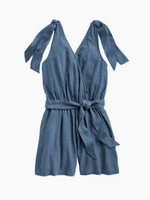 Summersalt Going Places Organic Cotton Gauze Tie Shoulder Romper Green S $95 thumbnail 4