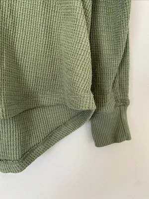 American Eagle Outfitters Olive Green Waffle Henley Long Sleeve Top thumbnail 4