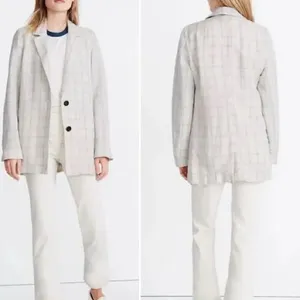 Madewell‎ Dorset Linen Cotton Windowpane Tan Blue Two Button Blazer thumbnail 2
