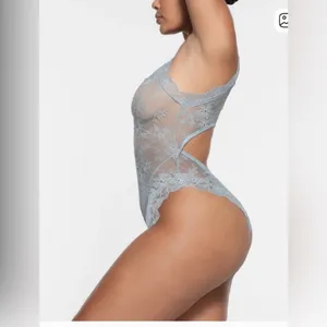 Skims Skims Ultra Fine Lace Teddy in Denim Small New without tags thumbnail 3