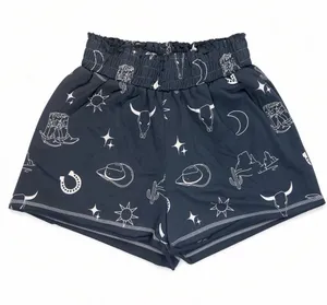 Umgee M Charcoal Western Print Shorts Cream Print Cowboy French Terry NWT thumbnail 1