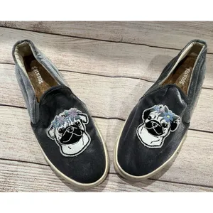 Soludos Women’s Velvet Pug Dog Slip-On Sneakers Flower Grey 7.5 thumbnail 2