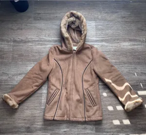 Y2K Liz Claiborne Camel Faux-Fur Trim Hooded Jacket Winter Fall Sz Small thumbnail 1