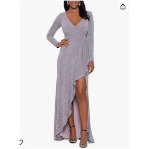 Betsy & Adam Long Sleeve Glitter Knit Gown‎ maxi ball gown prom wedding Size 8 thumbnail 2
