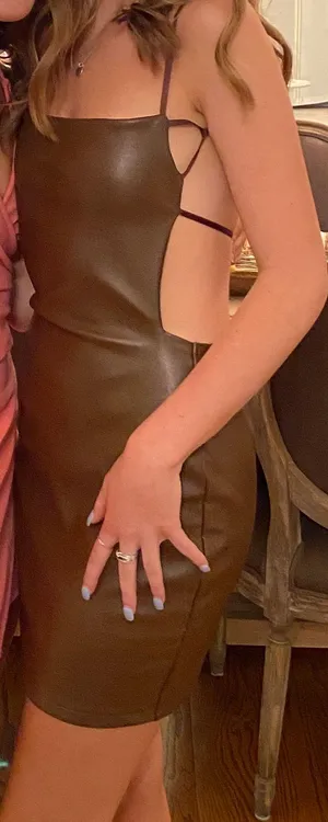 brown leather mini dress thumbnail 1