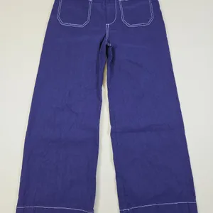 Anthropologie Maeve Colette Contrast Stitch Crop Wide Leg Pants Navy Size 26P thumbnail 5
