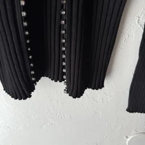 Baldin Cardigan Y2k Sm Black Faux‎ Fur Collar Ribbed Knit Sweater Jacket Grunge thumbnail 4