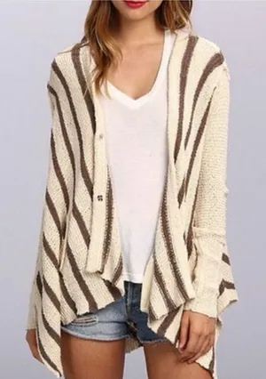 Free People Oversized Circle Back cardigan featuring a striped, asymmetrical thumbnail 1