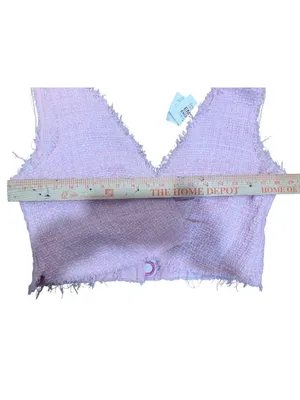 Handmade OOAK Pink Tweed Boucle Fringe Crop Top You Go Girl Back S M Barbiecore thumbnail 7