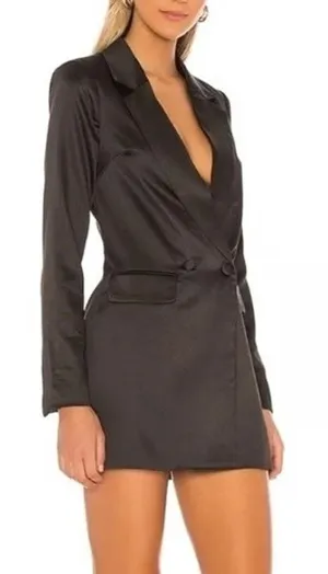 Superdown Revolve Miley Black Oversized Satin Blazer Mini Dress Small thumbnail 1