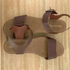 American Eagle 9.5 Women Brown Faux Wood Ankle Strap Clog Heel‎ Platform Sandals thumbnail 7
