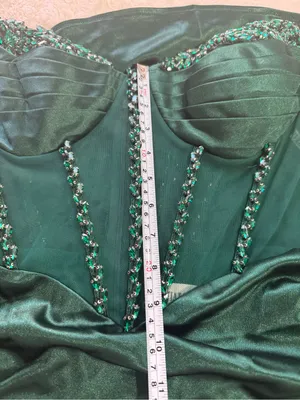 Portia & Scarlett Emerald Velvet Beaded Corset Gown Formal Dress L NWT thumbnail 12