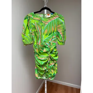 Farm Rio Puff-Sleeve Mini Dress Green Tropical size XS thumbnail 4