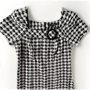 Chris‎ McLaughlin Houndstooth Sheath Dress Black White Short Sleeve Size 6 Retro thumbnail 4